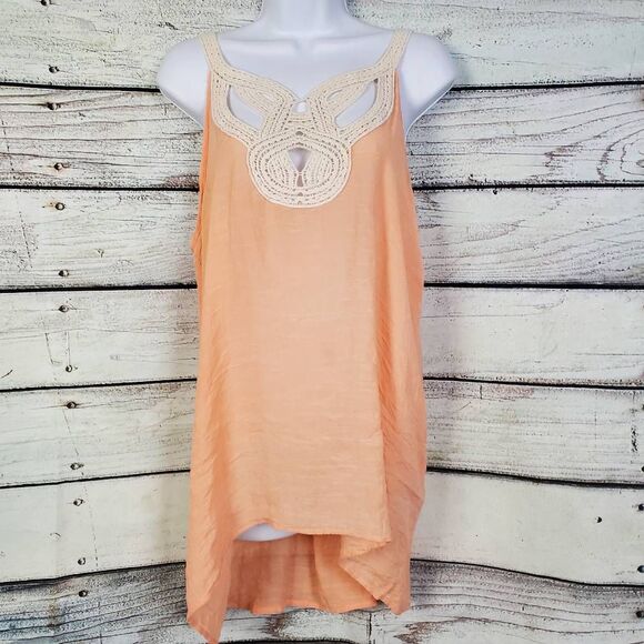 EcoVibe Apparel Women’s Large Peach Sleeveless Tank Top Crochet Detail - Picture 6 of 7
